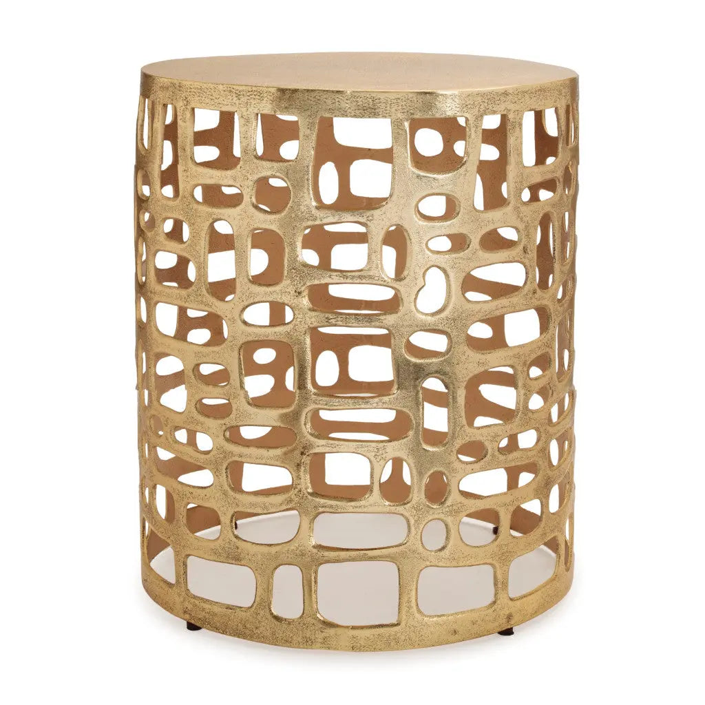 19" Gold Modern Abstract Cut Out Round Drum End Table Homeroots Living Room