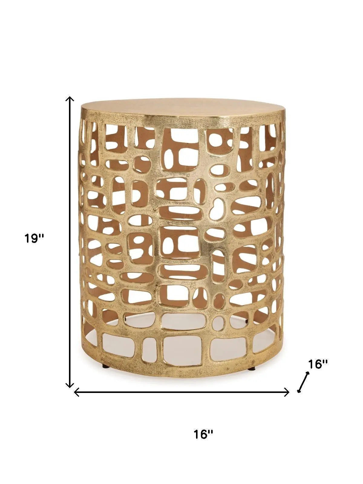 19" Gold Modern Abstract Cut Out Round Drum End Table Homeroots Living Room