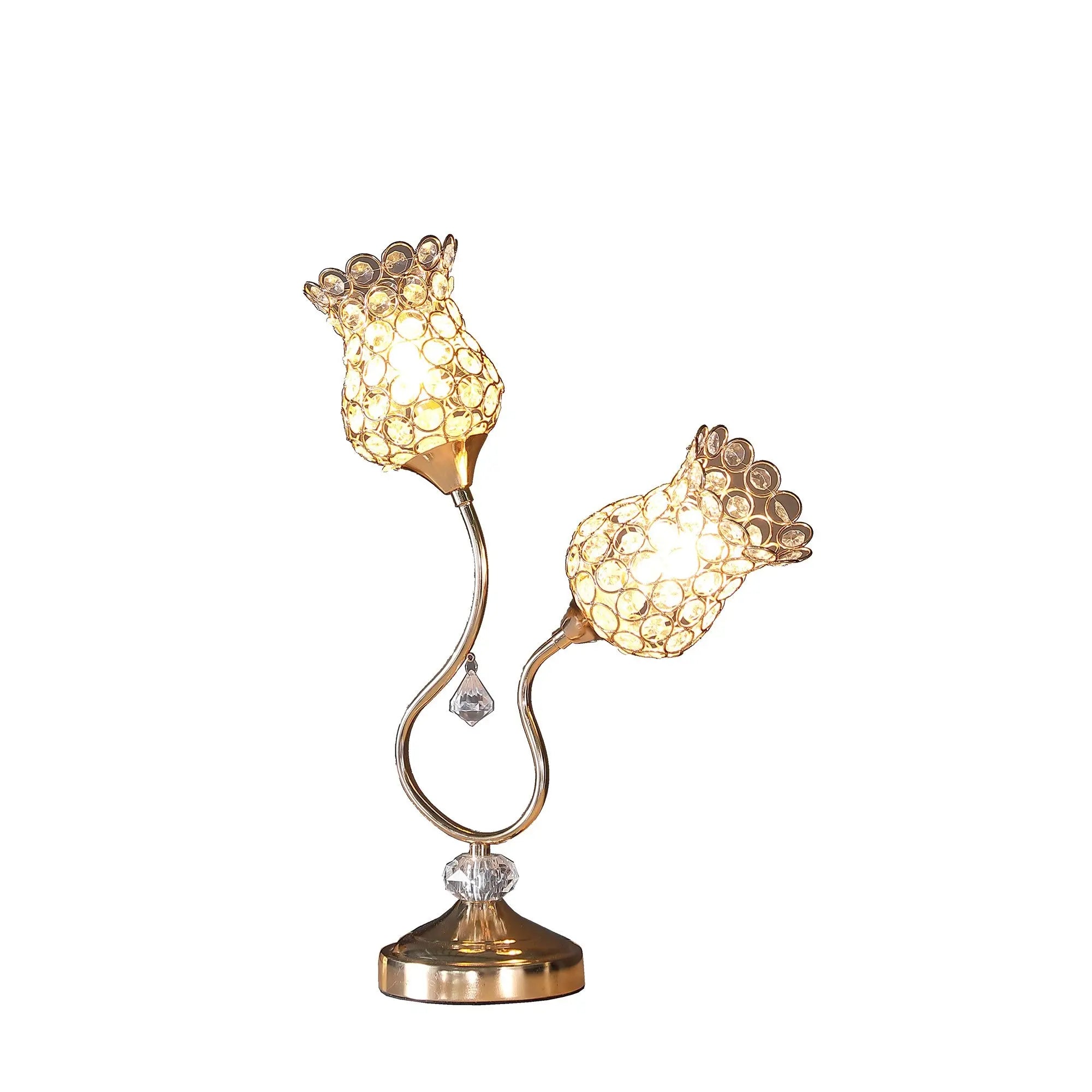19" Gold Two Light Bedside Table Lamp With Clear Novelty Shade Homeroots Lighting