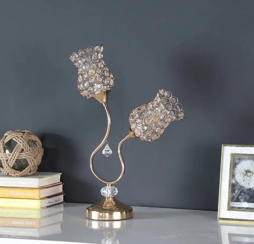 19" Gold Two Light Bedside Table Lamp With Clear Novelty Shade Homeroots Lighting