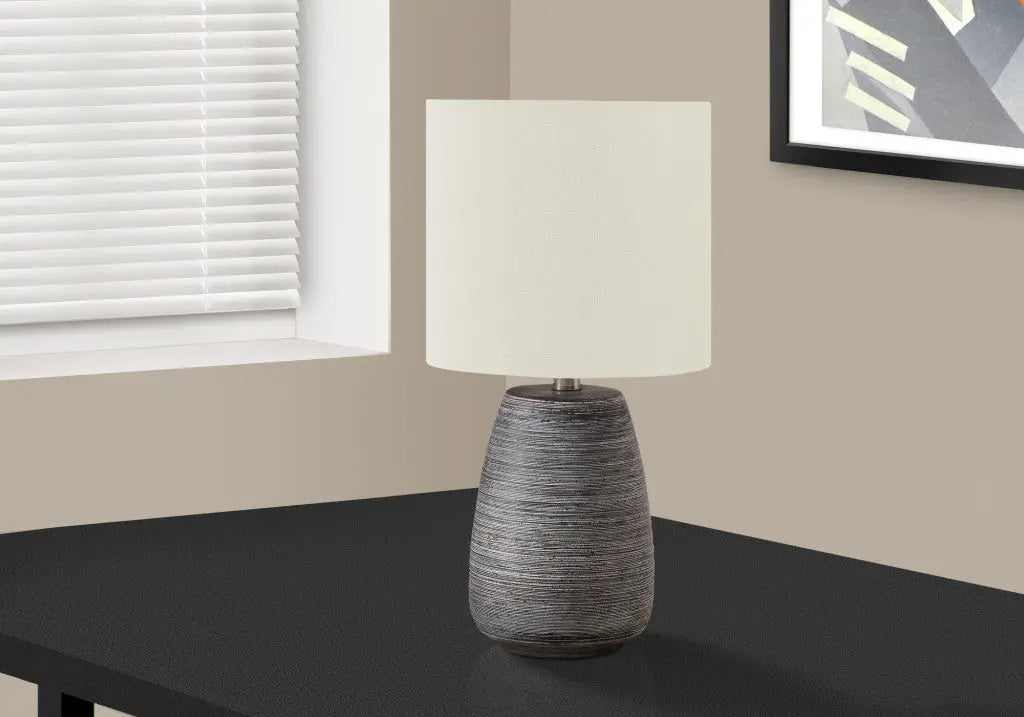 19" Gray Ceramic Round Table Lamp With Ivory Drum Shade Homeroots Lighting