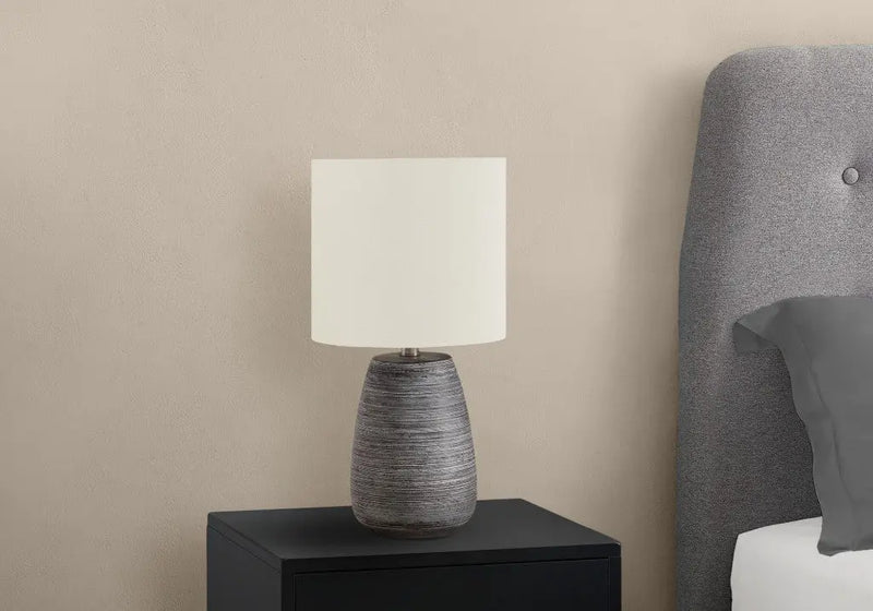 19" Gray Ceramic Round Table Lamp With Ivory Drum Shade Homeroots Lighting