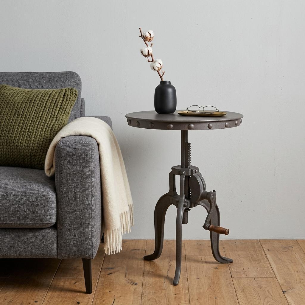 19" Gray Iron Height Adjustable Round End Table Homeroots Living Room