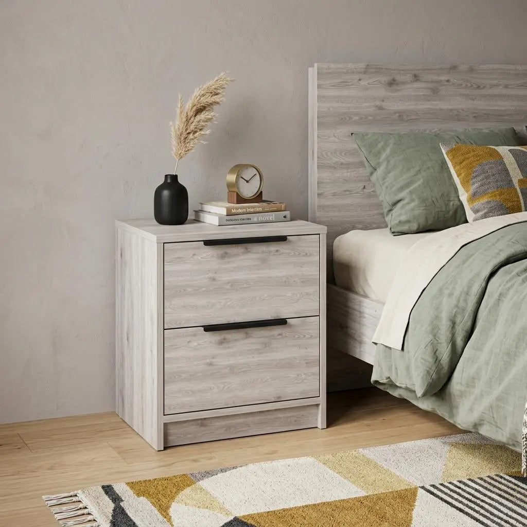 19" Gray Wood Two Drawer Nightstand Homeroots Bed & Bath