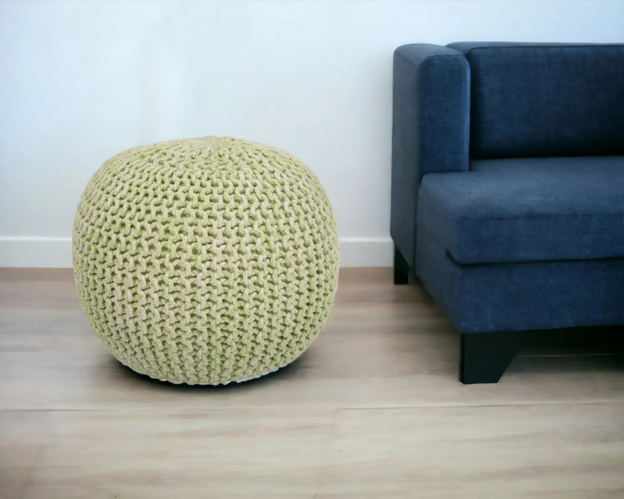 19" Green Wool Round Pouf Ottoman Homeroots Living Room