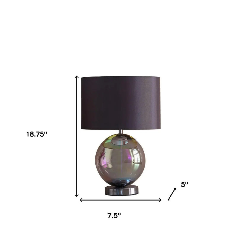 19" Iridescent Glass Globe Table Lamp With Gray Classic Drum Shade Homeroots Lighting