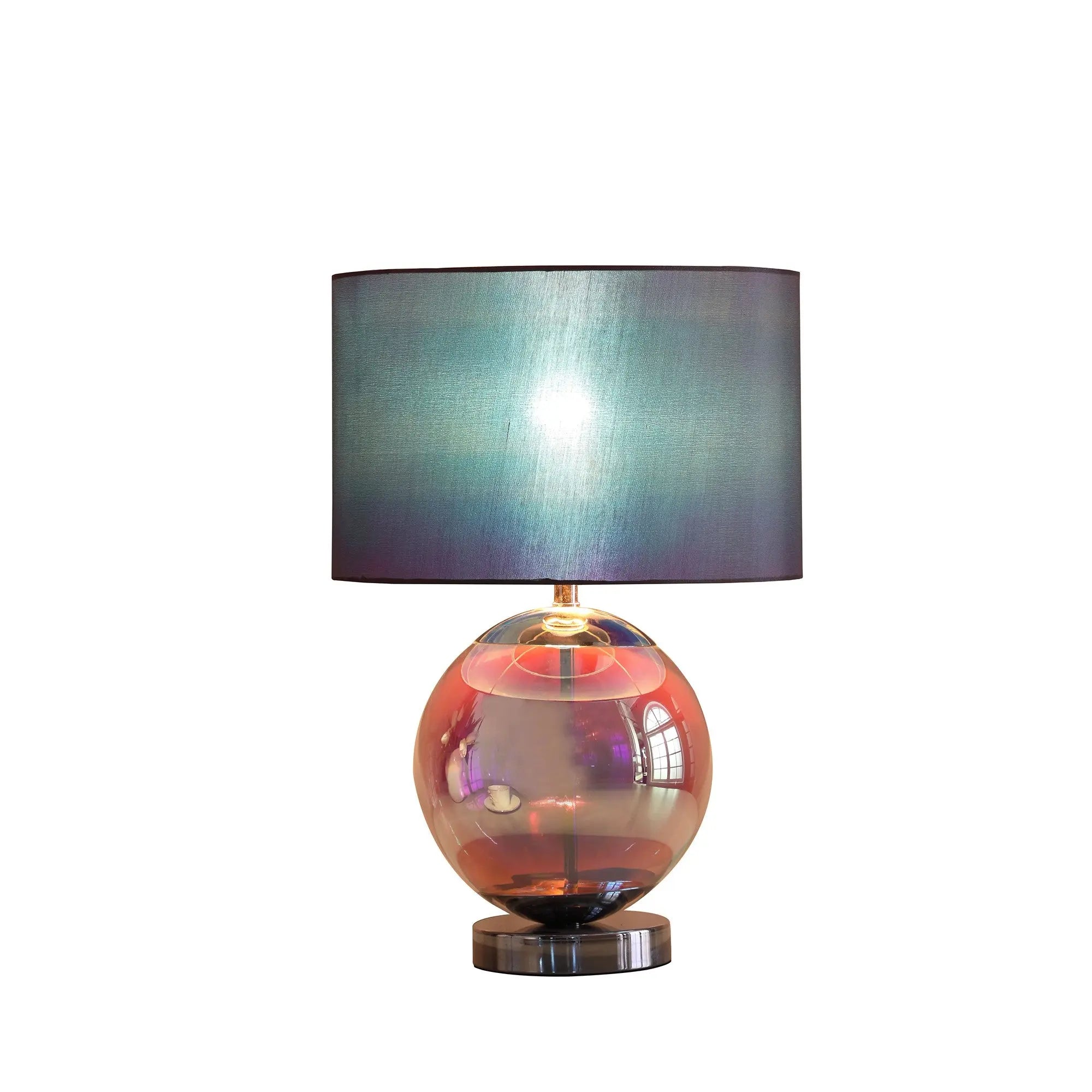 19" Iridescent Glass Globe Table Lamp With Gray Classic Drum Shade Homeroots Lighting