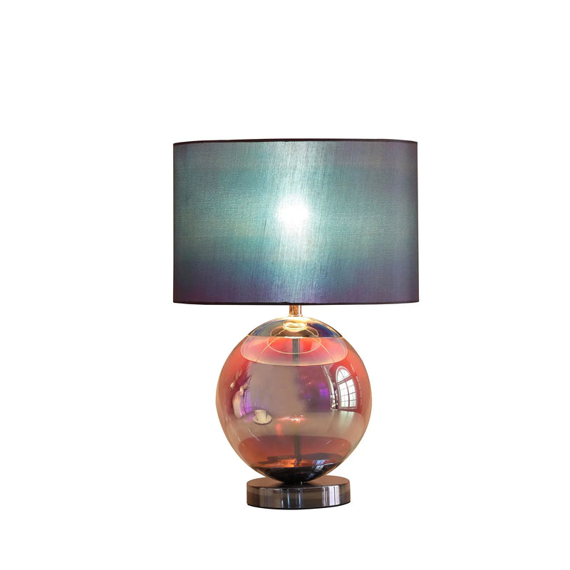 19" Iridescent Glass Globe Table Lamp With Gray Classic Drum Shade Homeroots Lighting