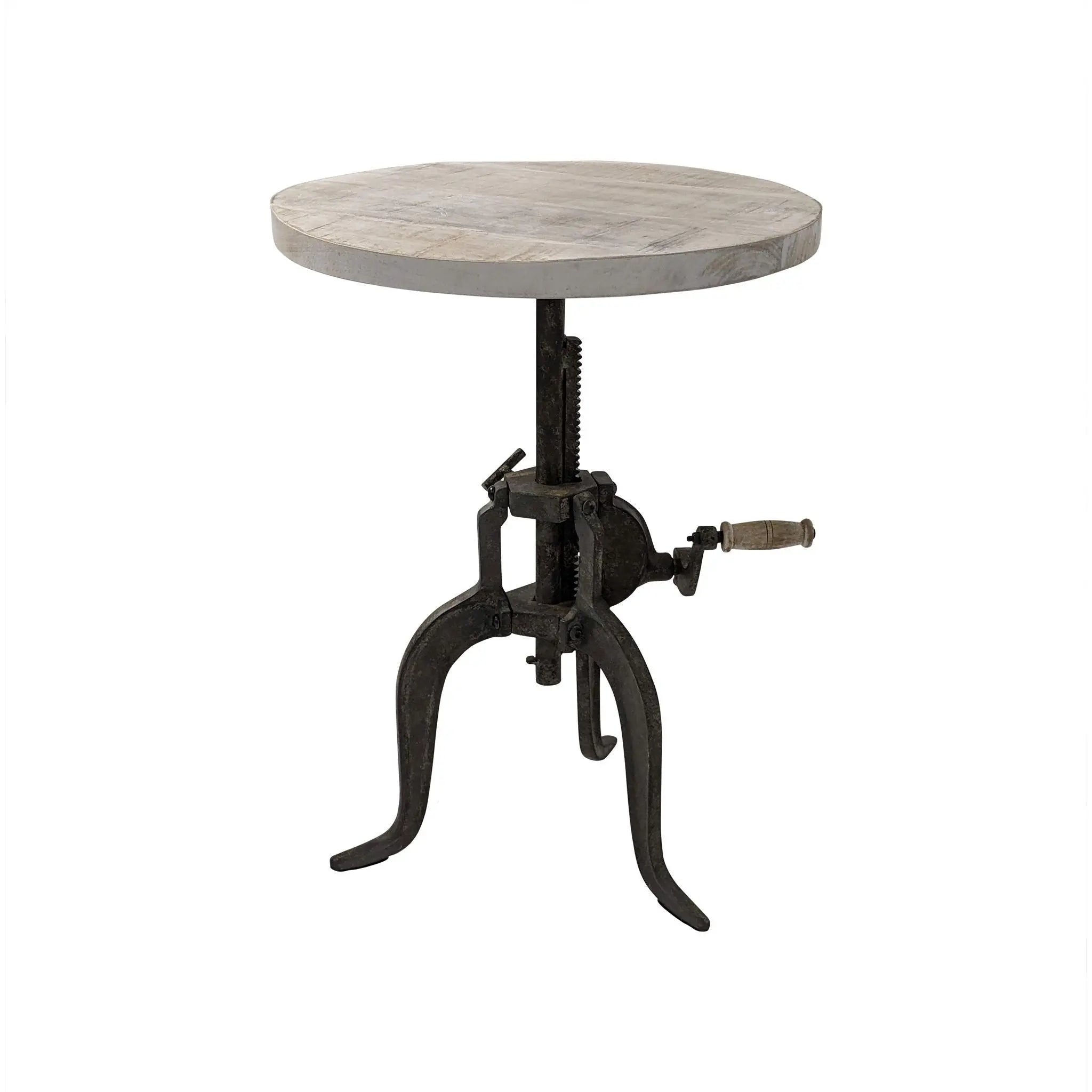 19" Natural and Gunmetal Solid Wood and Iron Height Adjustable Round End Table Homeroots Living Room