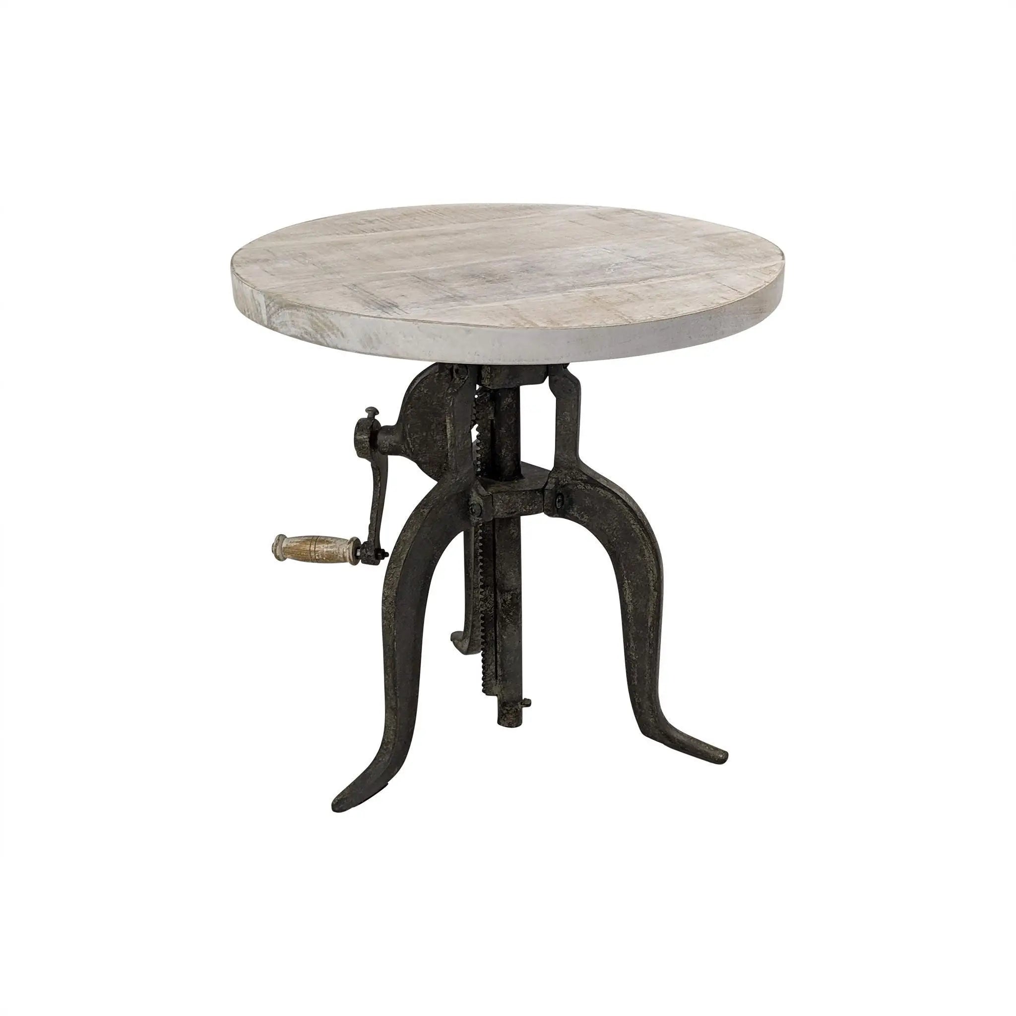 19" Natural and Gunmetal Solid Wood and Iron Height Adjustable Round End Table Homeroots Living Room