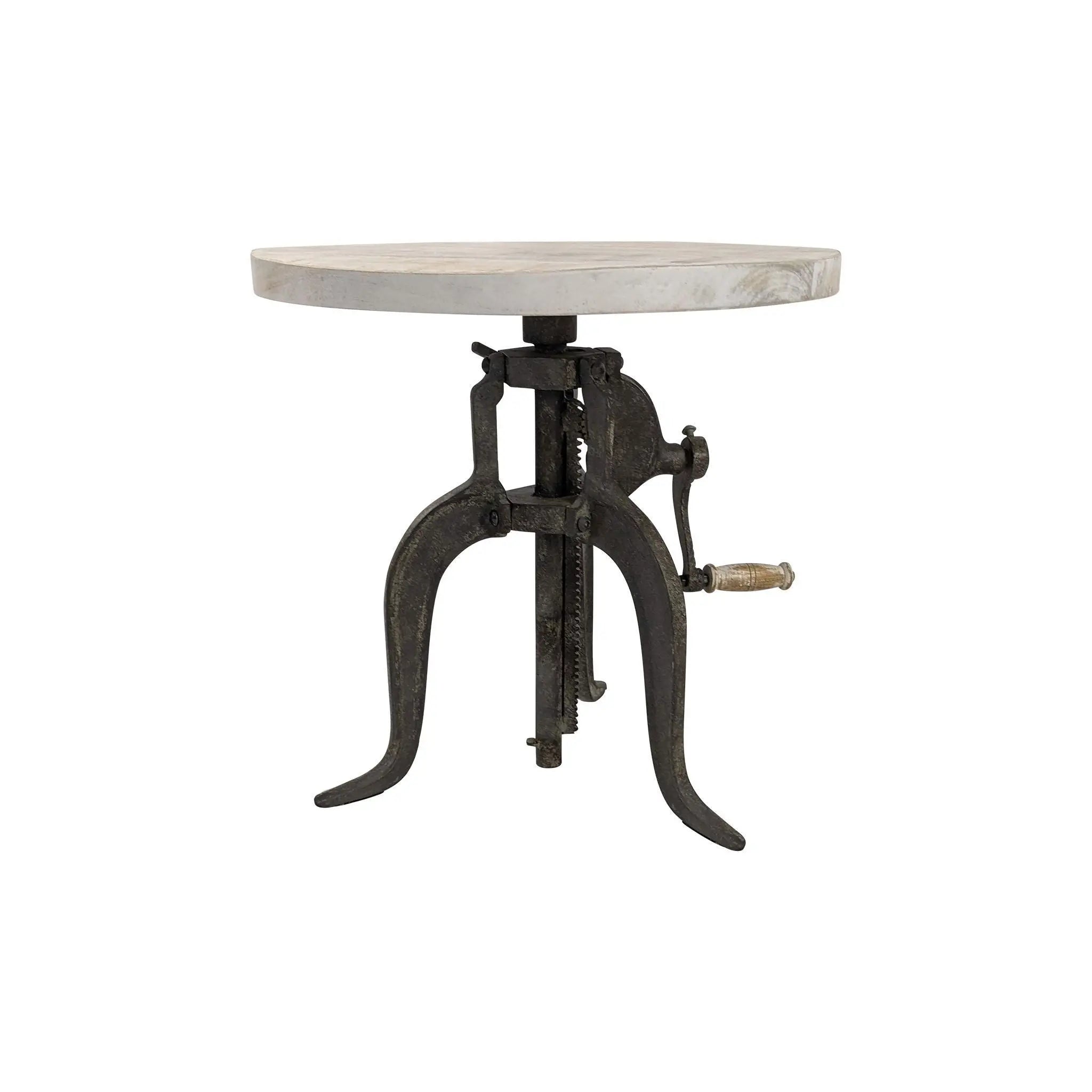19" Natural and Gunmetal Solid Wood and Iron Height Adjustable Round End Table Homeroots Living Room