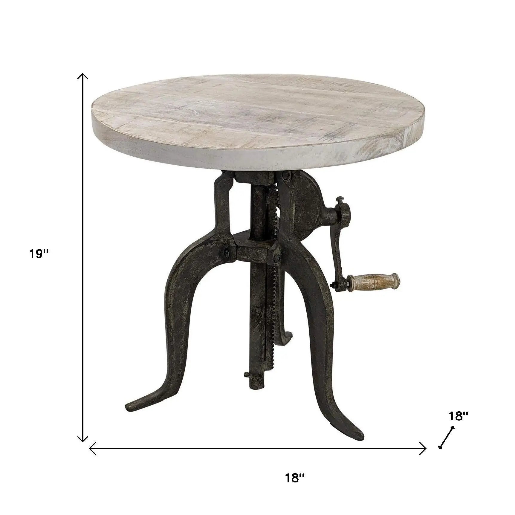19" Natural and Gunmetal Solid Wood and Iron Height Adjustable Round End Table Homeroots Living Room