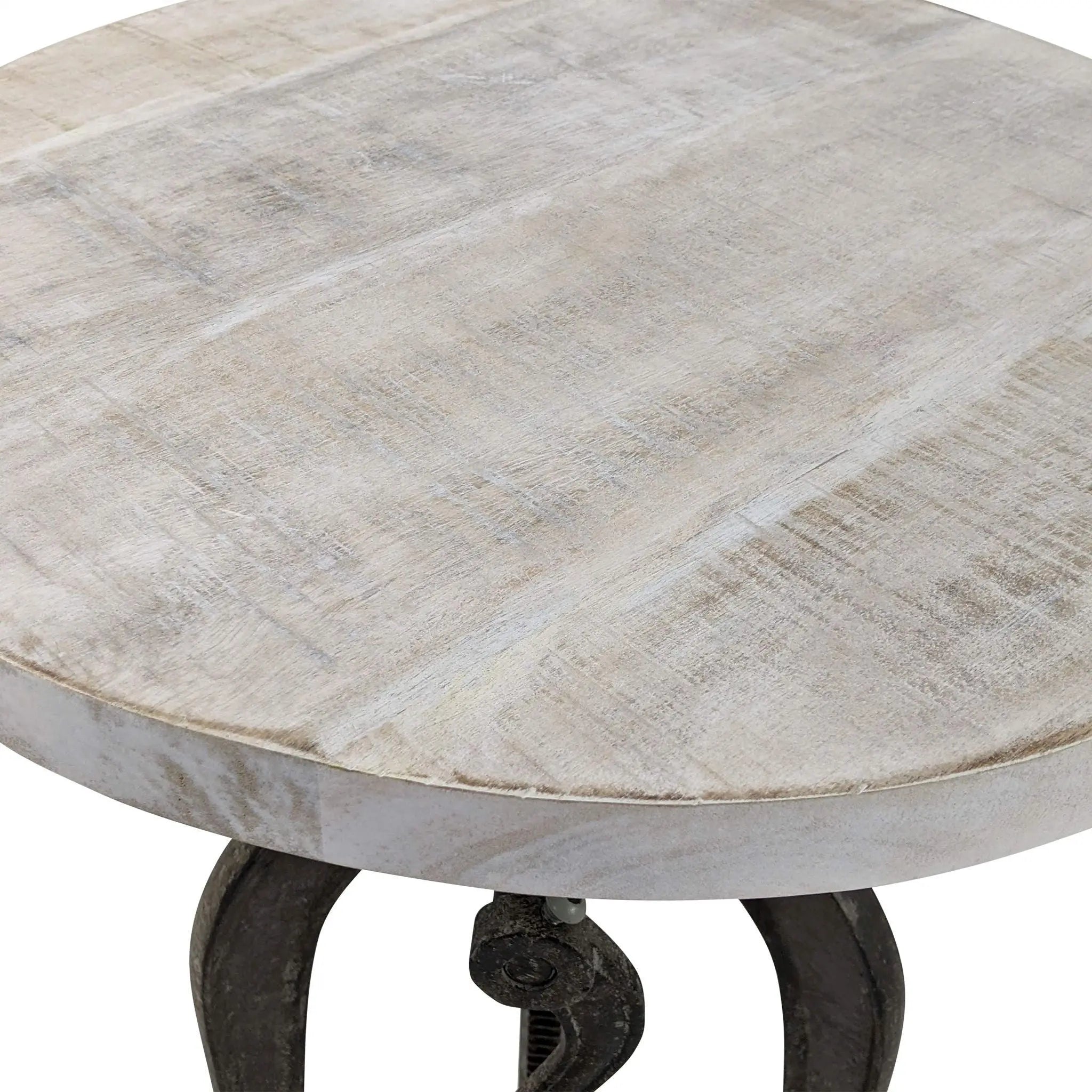 19" Natural and Gunmetal Solid Wood and Iron Height Adjustable Round End Table Homeroots Living Room