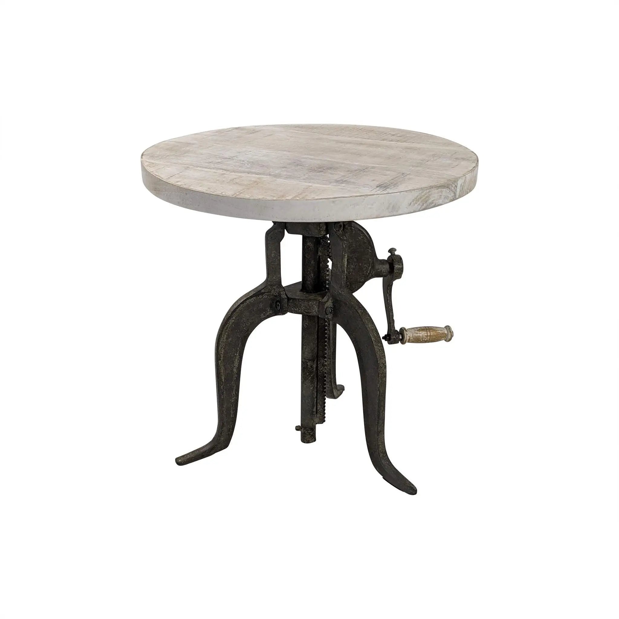 19" Natural and Gunmetal Solid Wood and Iron Height Adjustable Round End Table Homeroots Living Room