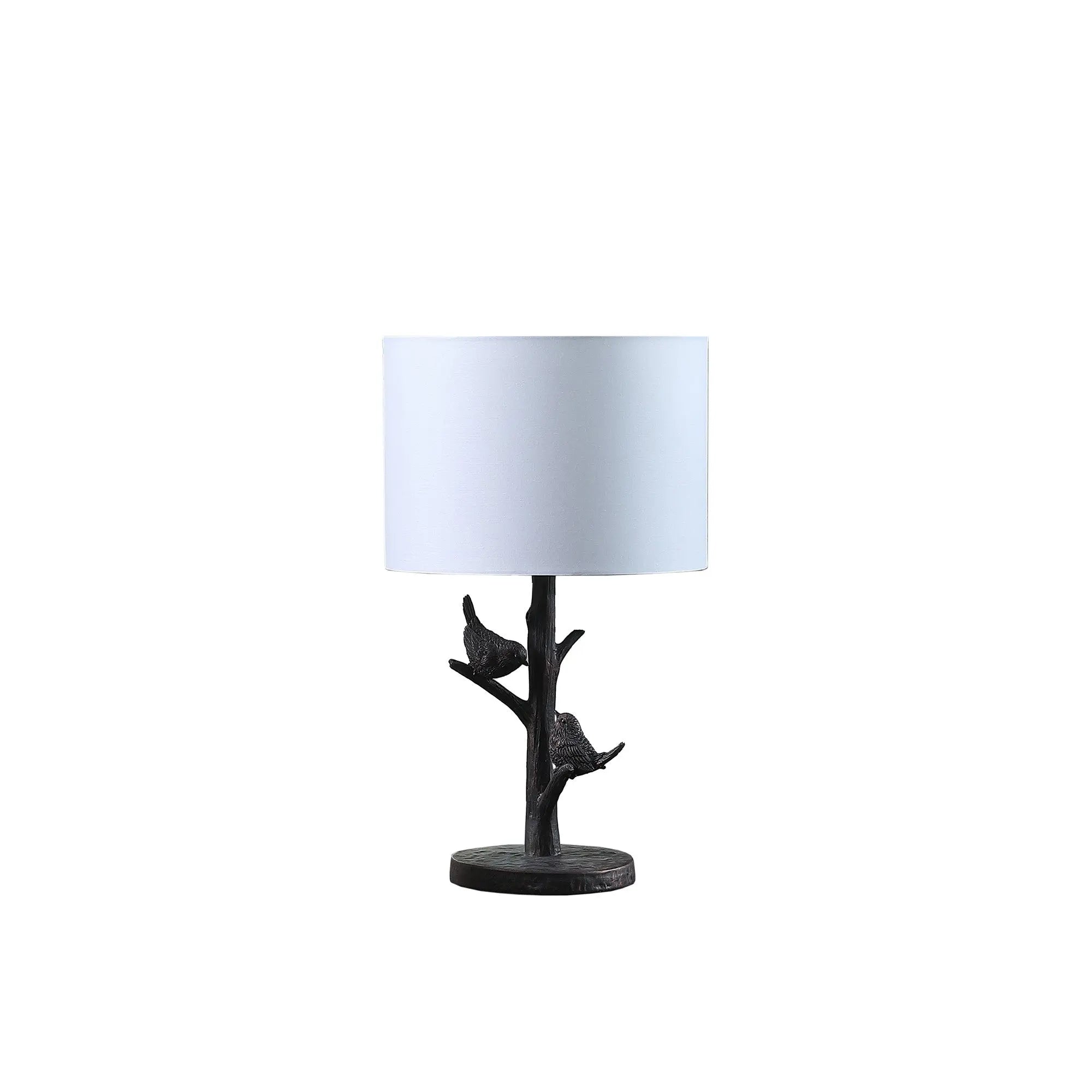 19" Rustic Dark Bronze Birds on a Tree Table Lamp With White Shade Homeroots Lighting