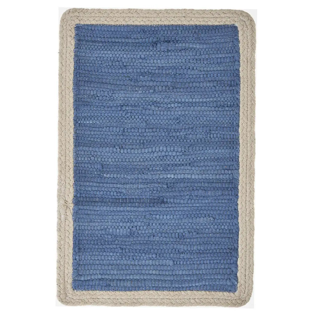 19" Set of Four Blue And Natural Solid With Border Cotton Placemats Homeroots Kitchen & Dining