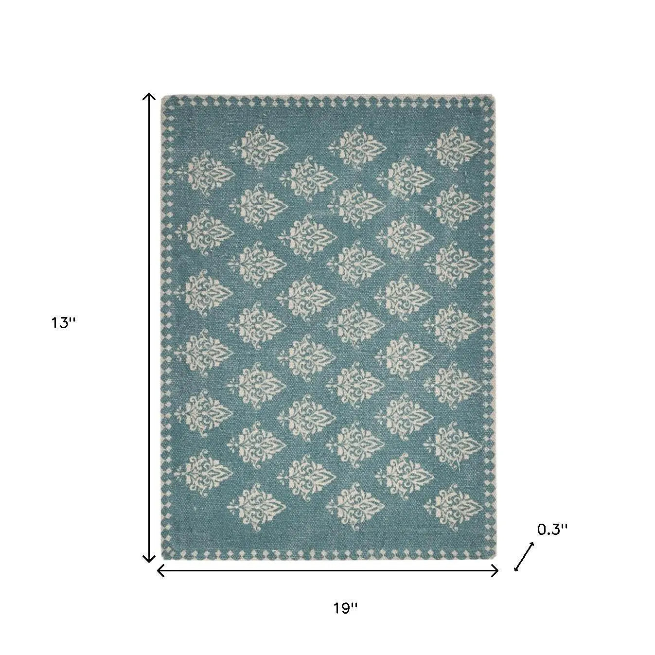 19" Set of Four Cream And Turquoise Damask Cotton Placemats Homeroots Kitchen & Dining