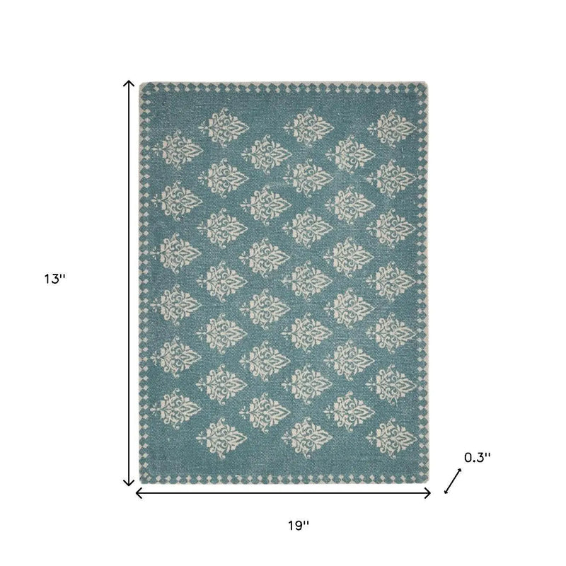 19" Set of Four Cream And Turquoise Damask Cotton Placemats Homeroots Kitchen & Dining