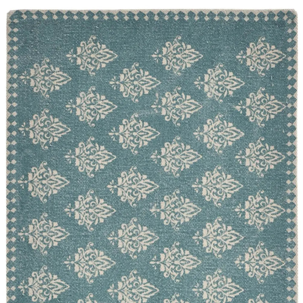 19" Set of Four Cream And Turquoise Damask Cotton Placemats Homeroots Kitchen & Dining