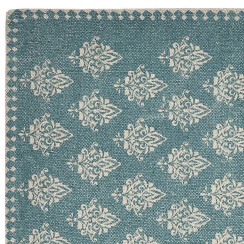19" Set of Four Cream And Turquoise Damask Cotton Placemats Homeroots Kitchen & Dining
