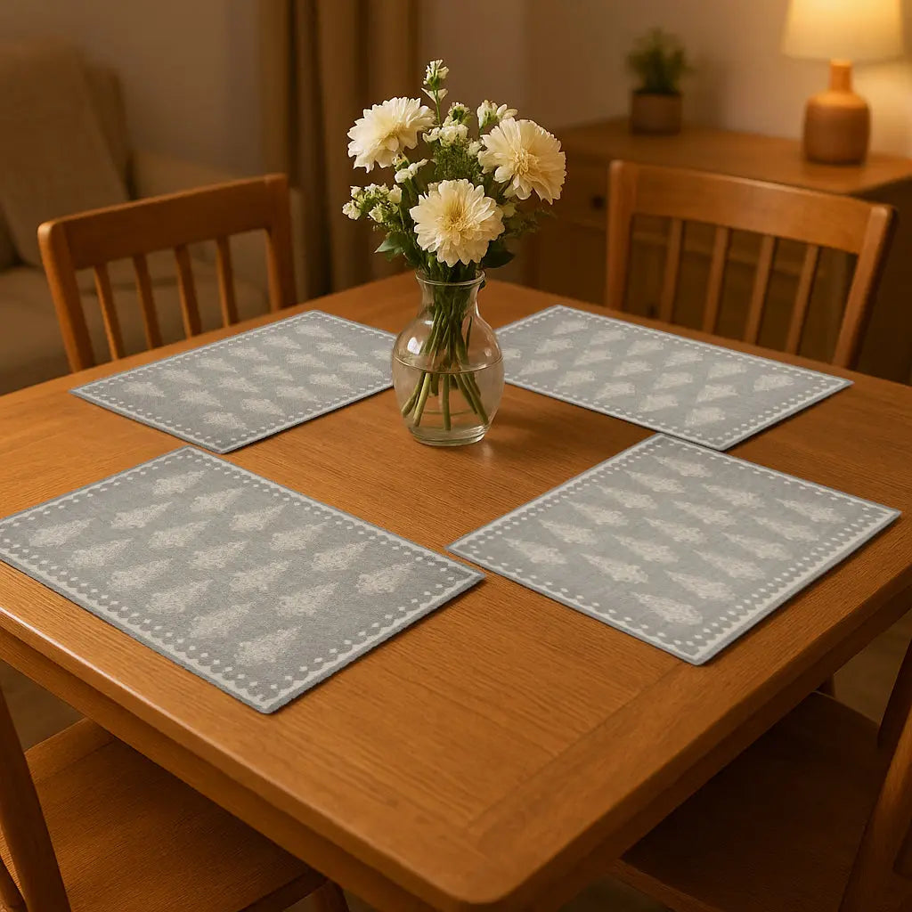 19" Set of Four Gray And Cream Geometric Medallion Cotton Placemats Homeroots Kitchen & Dining