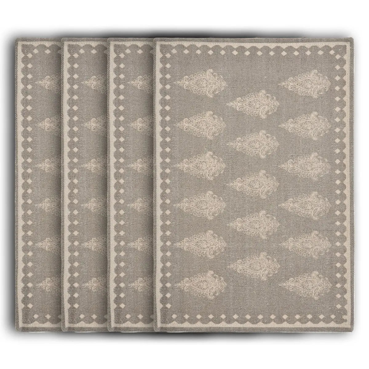 19" Set of Four Gray And Cream Geometric Medallion Cotton Placemats Homeroots Kitchen & Dining