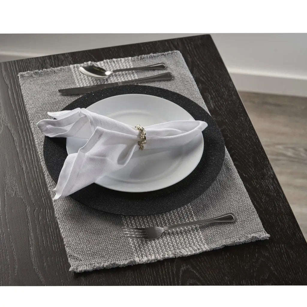 19" Set of Four Gray And White Striped Cotton Placemats Homeroots Kitchen & Dining