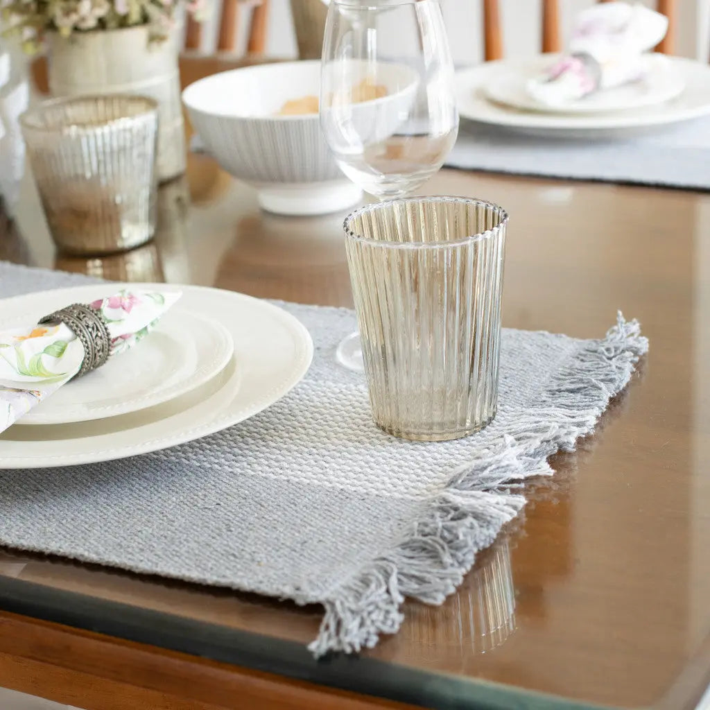 19" Set of Four Gray And White Striped Cotton Placemats Homeroots Kitchen & Dining