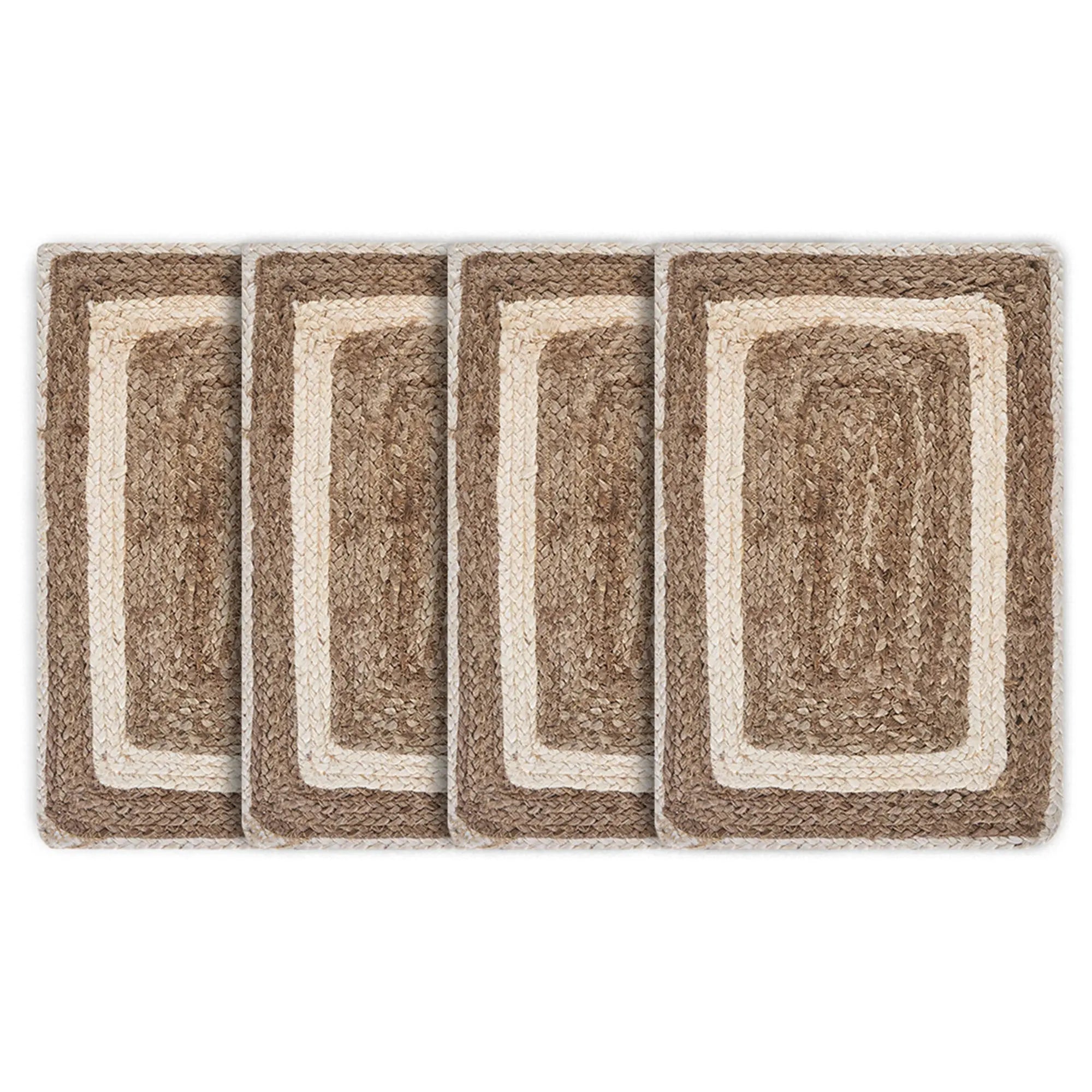19" Set of Four Natural And Ivory Geometric Braided Jute Placemats Homeroots Kitchen & Dining