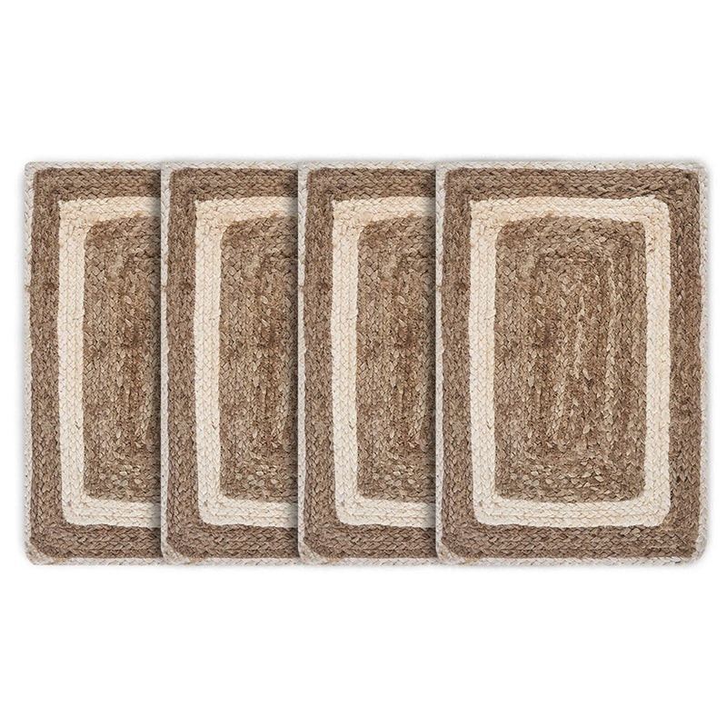 19" Set of Four Natural And Ivory Geometric Braided Jute Placemats Homeroots Kitchen & Dining