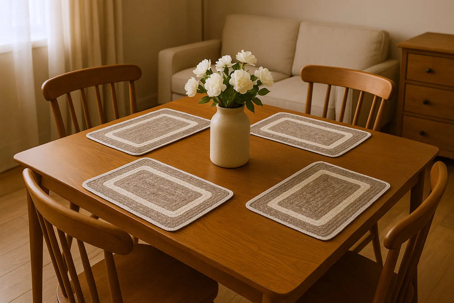 19" Set of Four Natural And Ivory Geometric Braided Jute Placemats Homeroots Kitchen & Dining