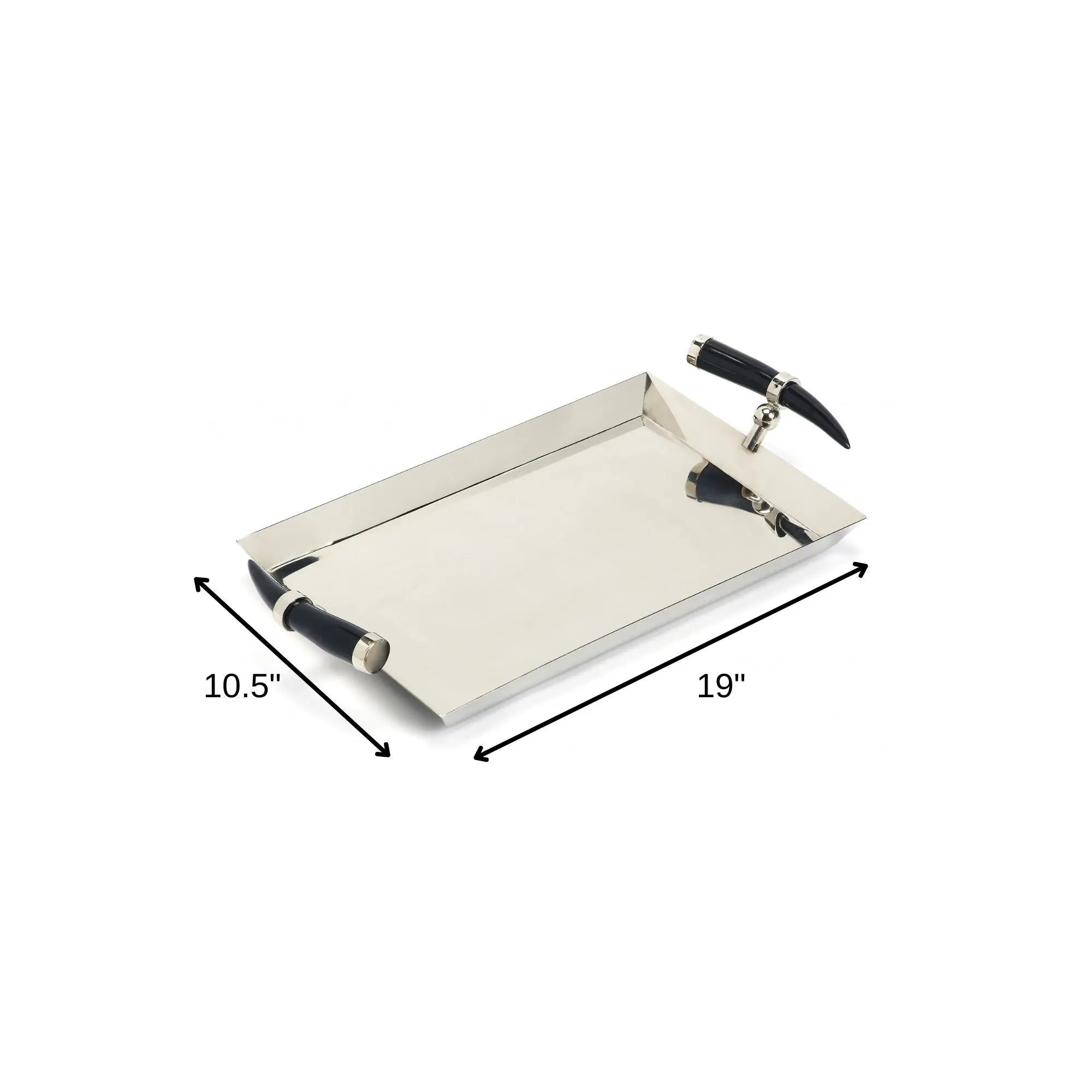 19" Silver Stainless Steel Serving Tray With Horn Handles Homeroots Kitchen & Dining