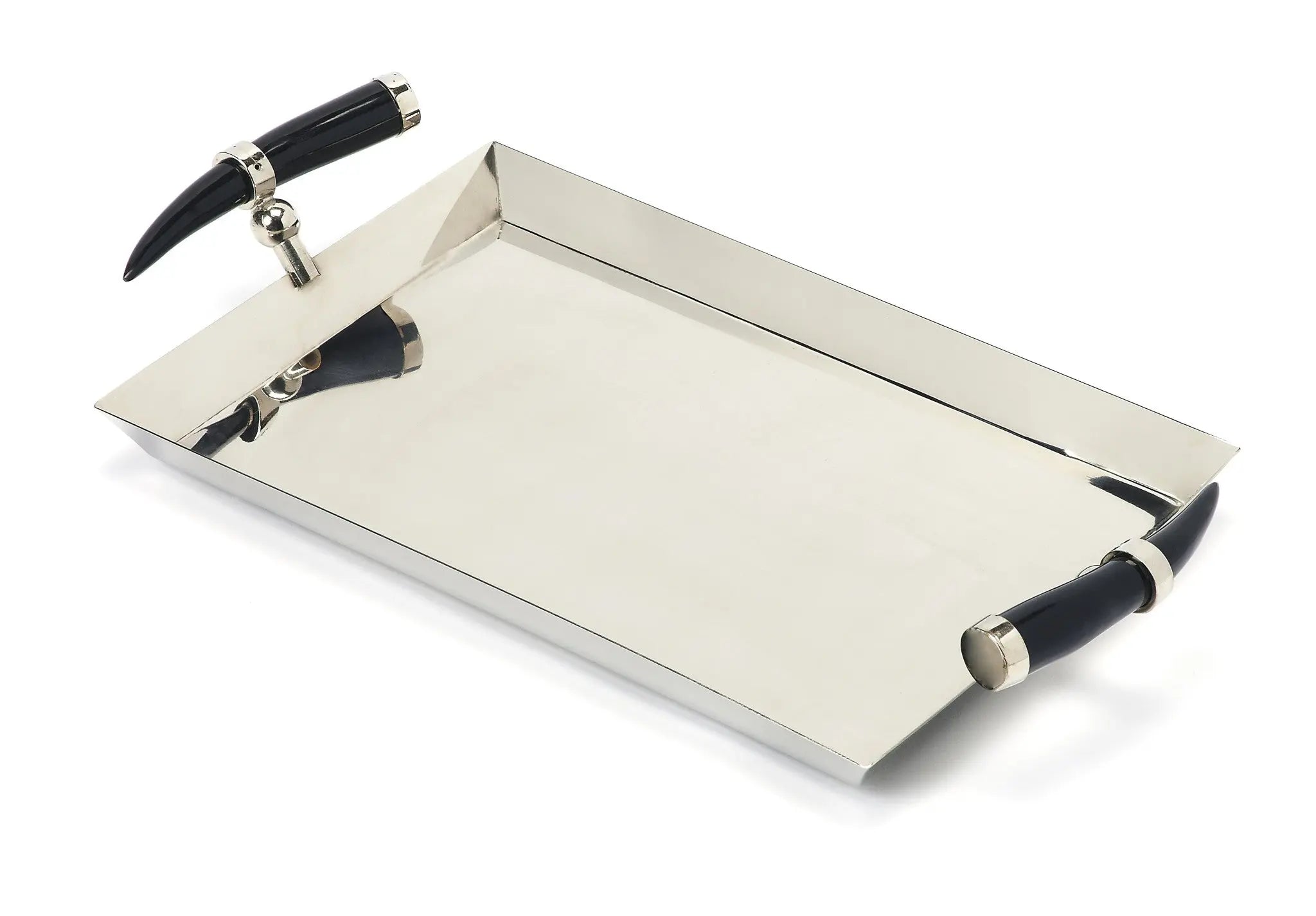 19" Silver Stainless Steel Serving Tray With Horn Handles Homeroots Kitchen & Dining
