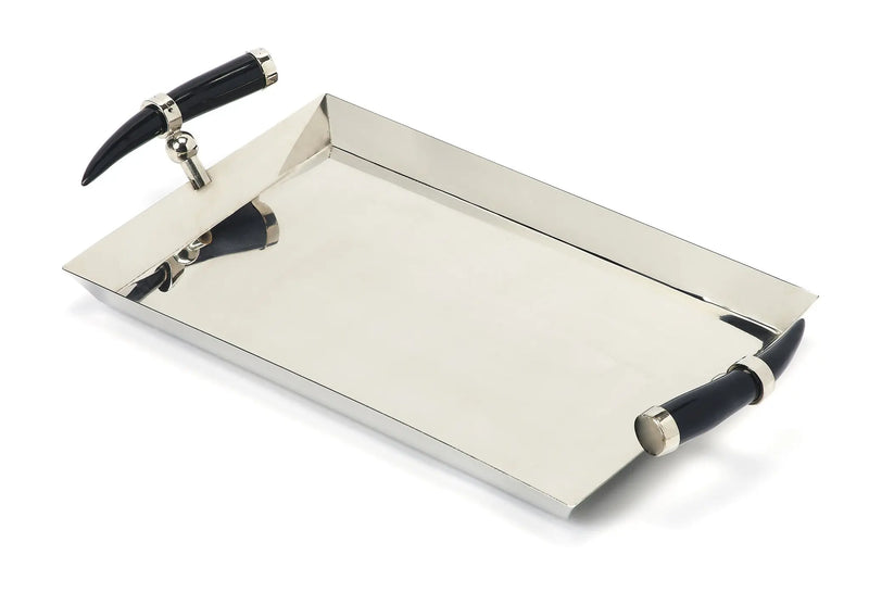 19" Silver Stainless Steel Serving Tray With Horn Handles Homeroots Kitchen & Dining