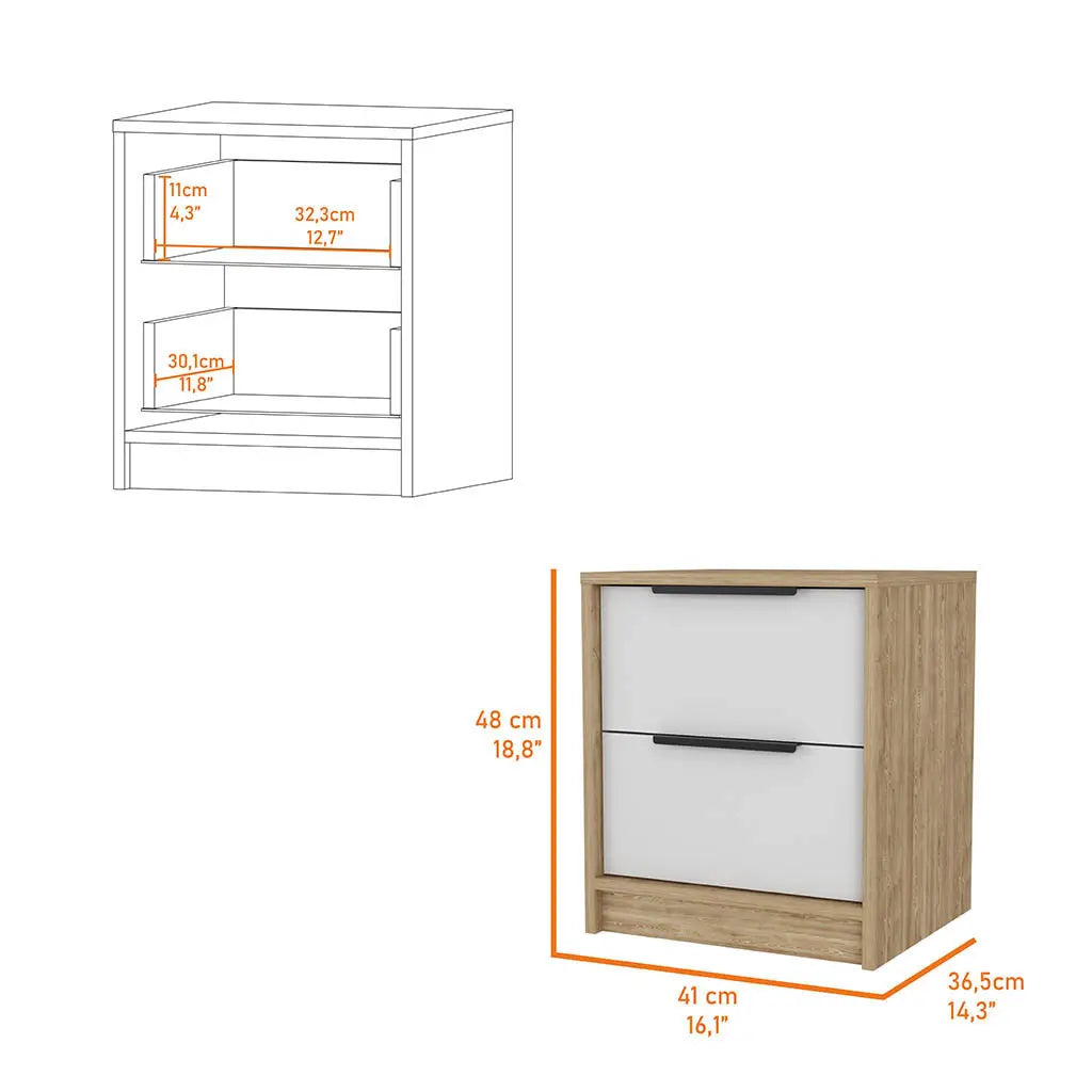 19" White And Natural Wood Two Drawer Nightstand Homeroots Bed & Bath