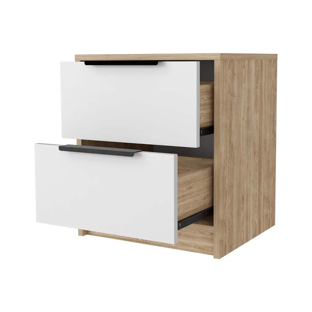 19" White And Natural Wood Two Drawer Nightstand Homeroots Bed & Bath