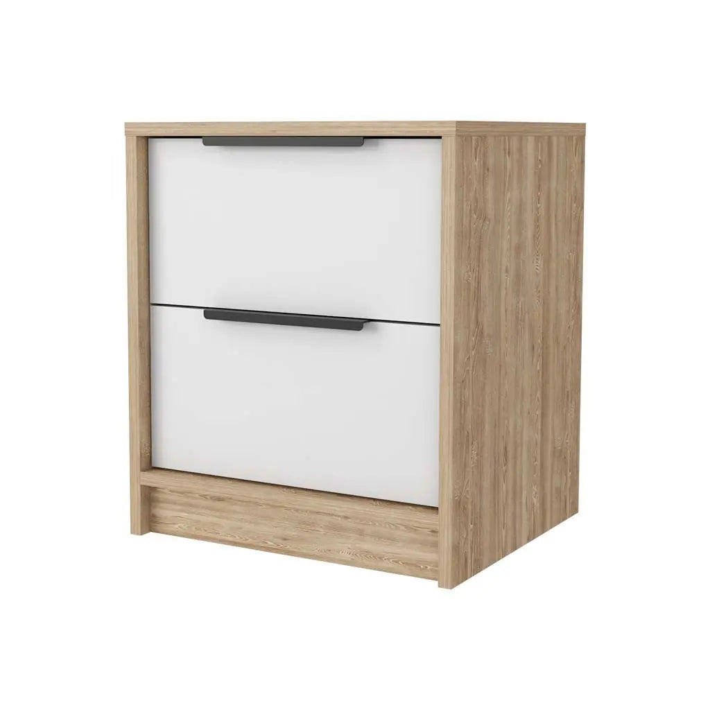 19" White And Natural Wood Two Drawer Nightstand Homeroots Bed & Bath
