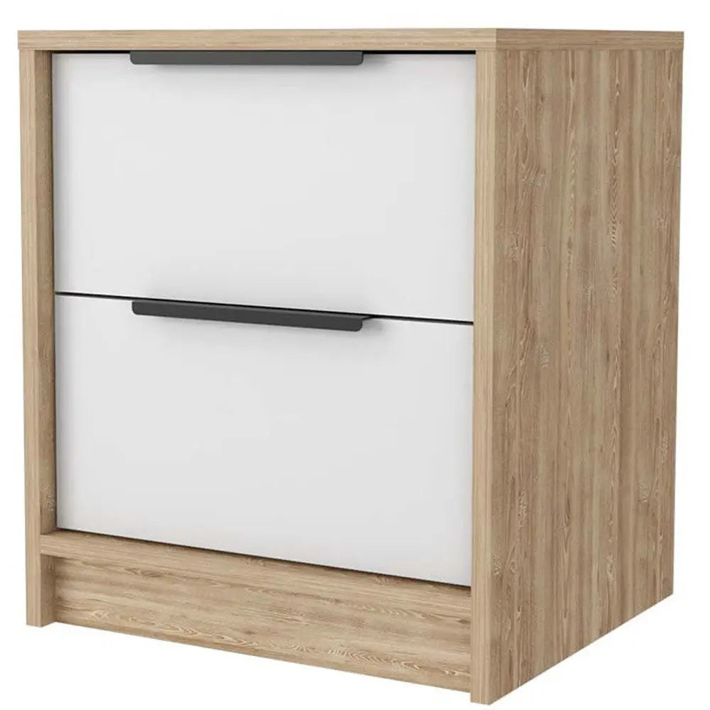 19" White And Natural Wood Two Drawer Nightstand Homeroots Bed & Bath