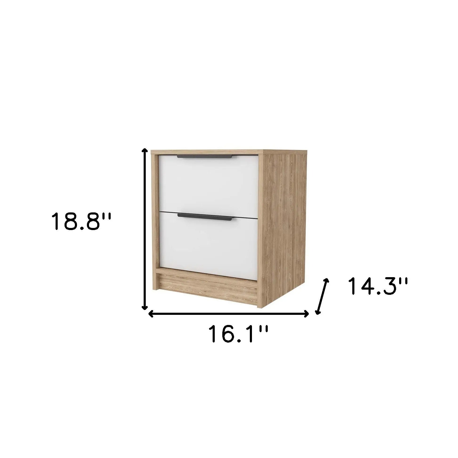 19" White And Natural Wood Two Drawer Nightstand Homeroots Bed & Bath