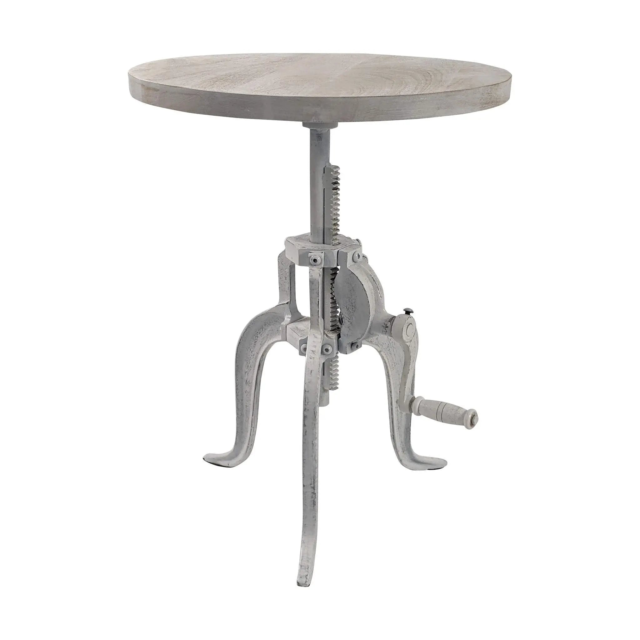 19" White Solid Wood and Iron Height Adjustable Round End Table Homeroots Living Room