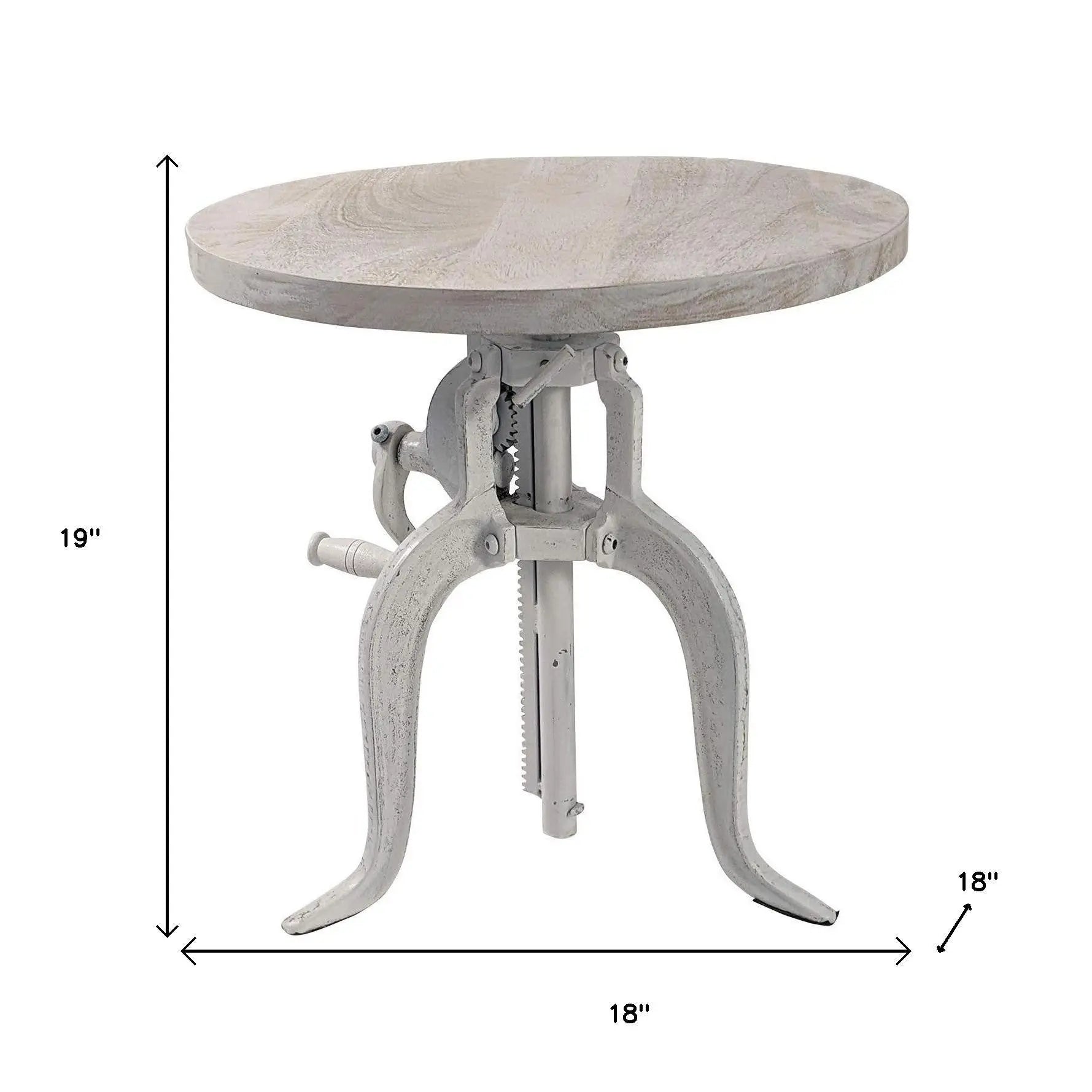 19" White Solid Wood and Iron Height Adjustable Round End Table Homeroots Living Room