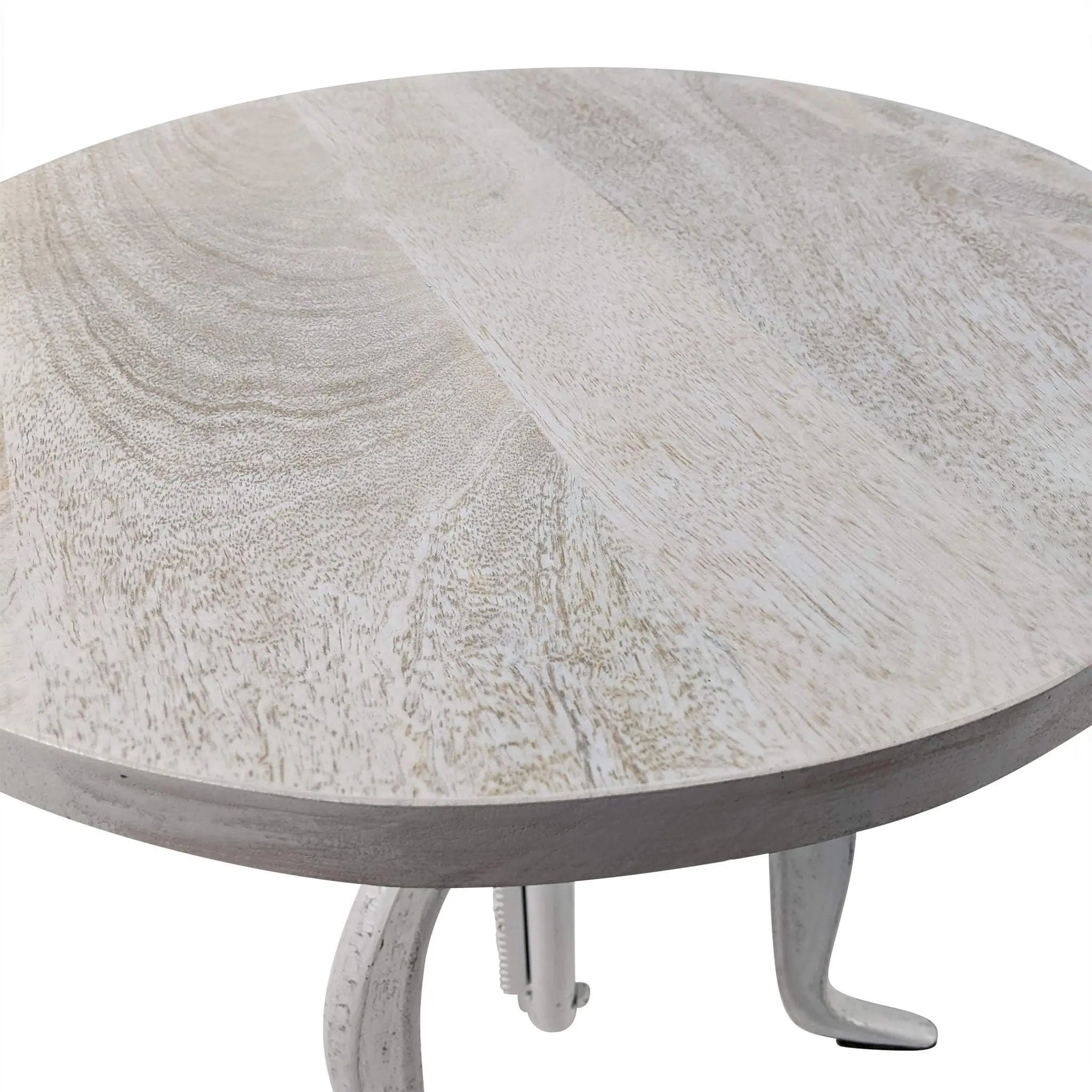 19" White Solid Wood and Iron Height Adjustable Round End Table Homeroots Living Room
