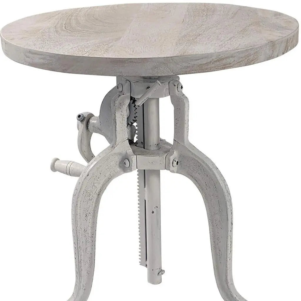 19" White Solid Wood and Iron Height Adjustable Round End Table Homeroots Living Room