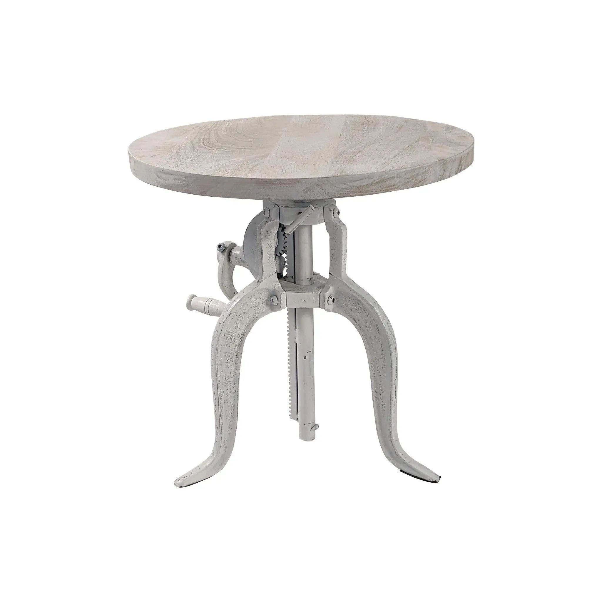 19" White Solid Wood and Iron Height Adjustable Round End Table Homeroots Living Room