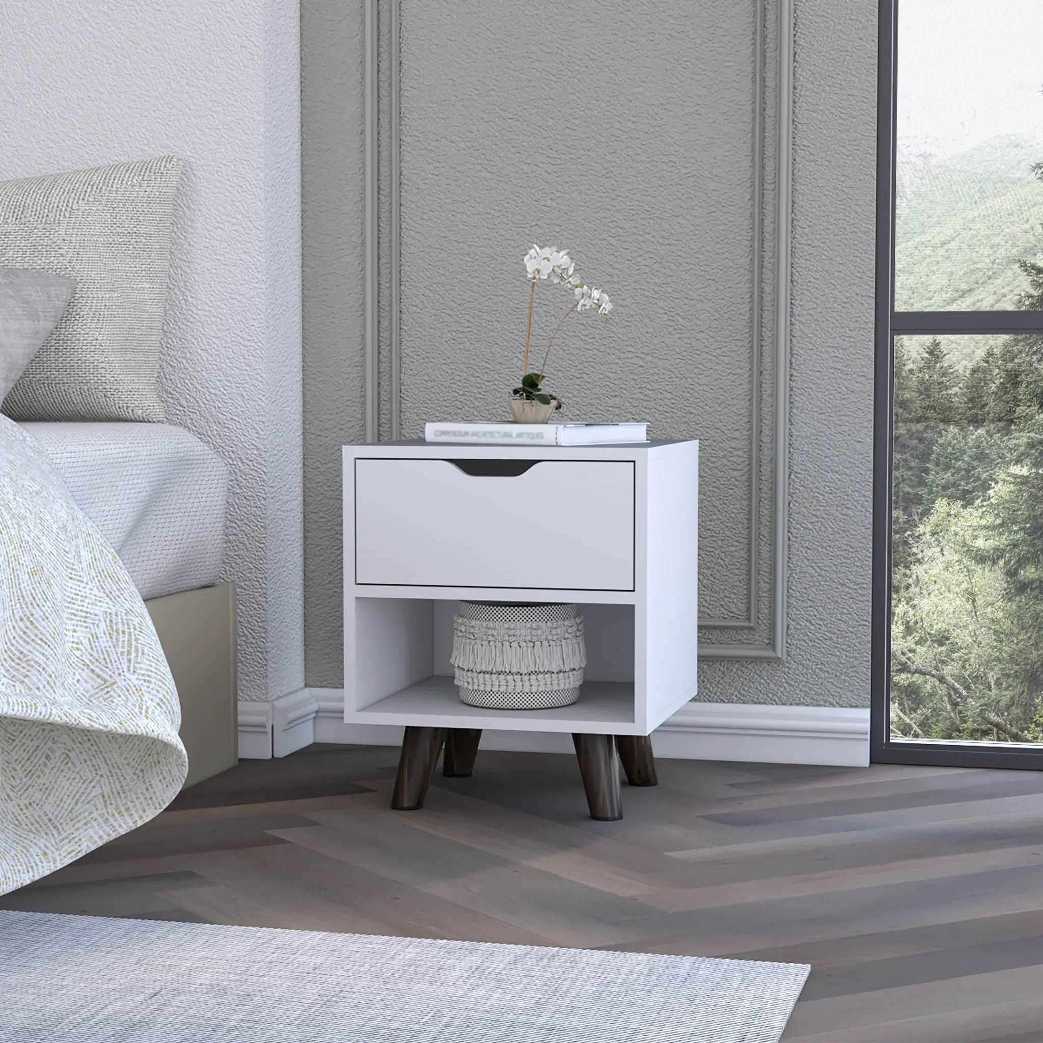 19" White Wood One Drawer Nightstand Homeroots Bed & Bath