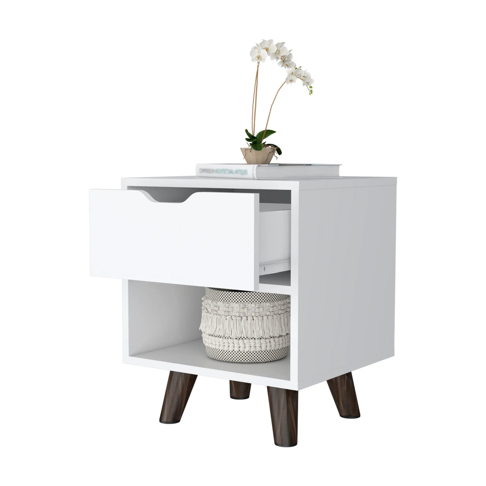 19" White Wood One Drawer Nightstand Homeroots Bed & Bath