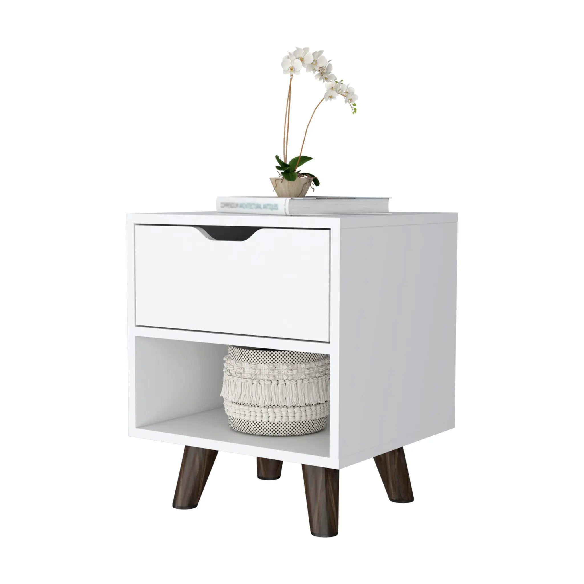 19" White Wood One Drawer Nightstand Homeroots Bed & Bath