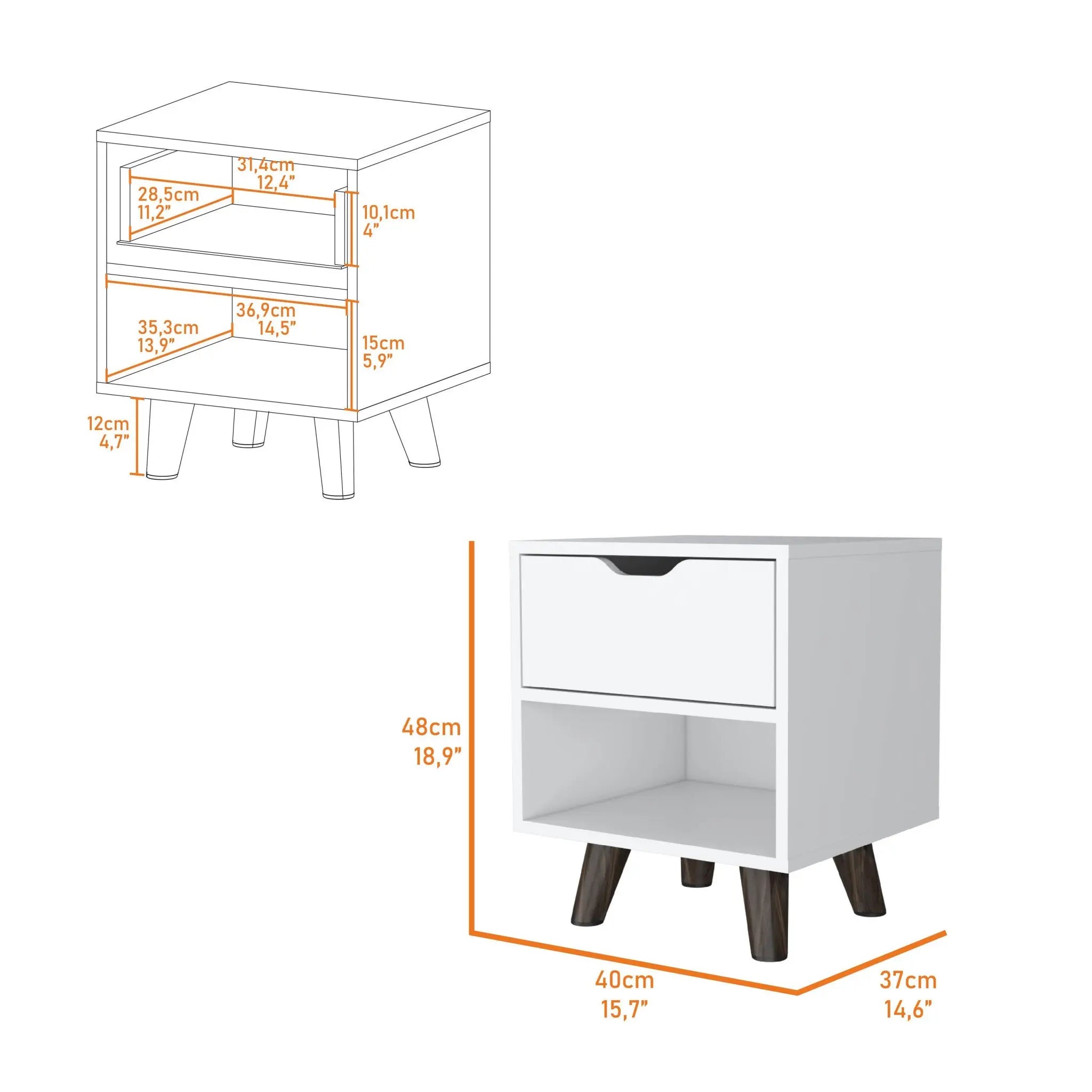 19" White Wood One Drawer Nightstand Homeroots Bed & Bath