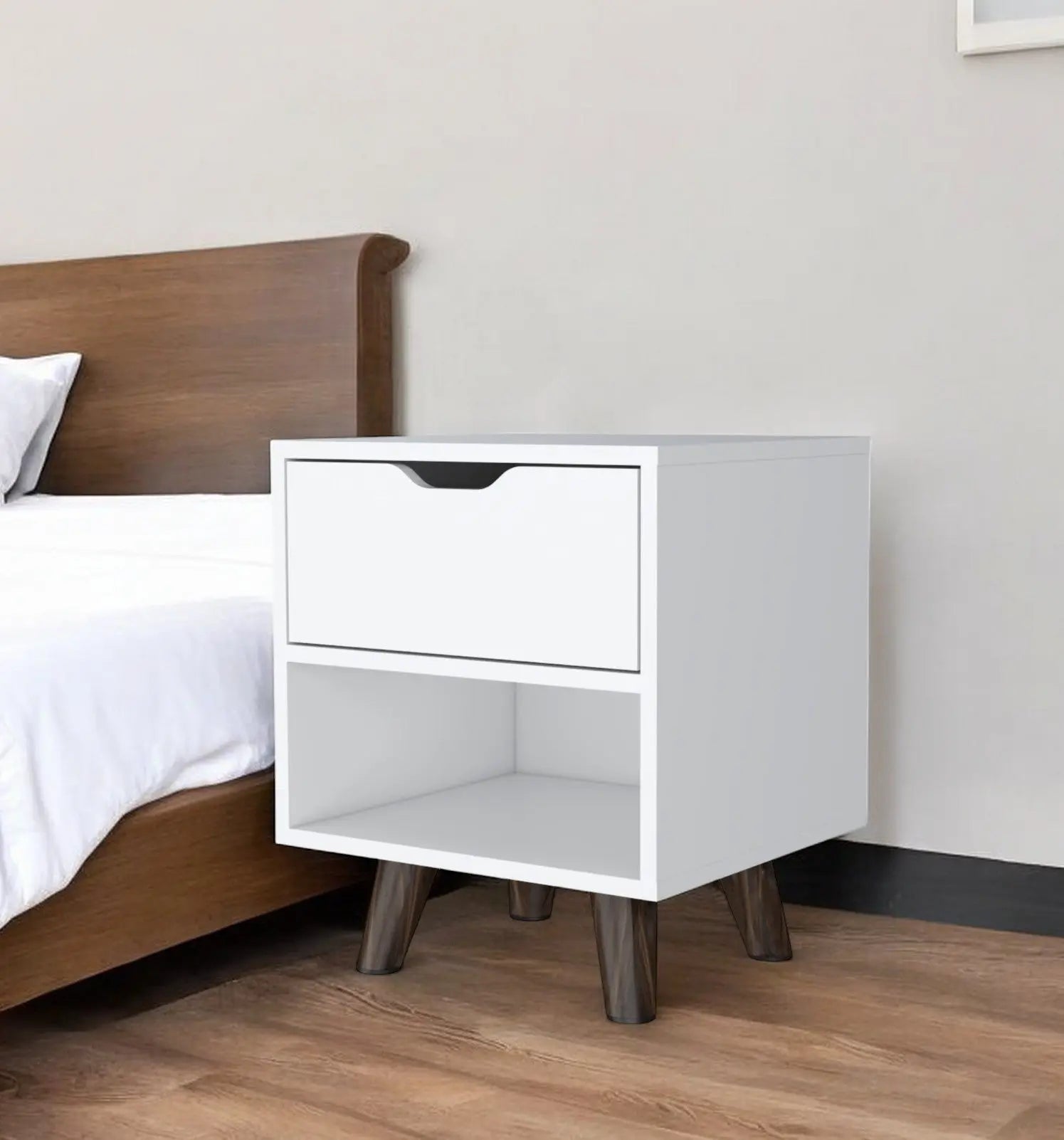 19" White Wood One Drawer Nightstand Homeroots Bed & Bath