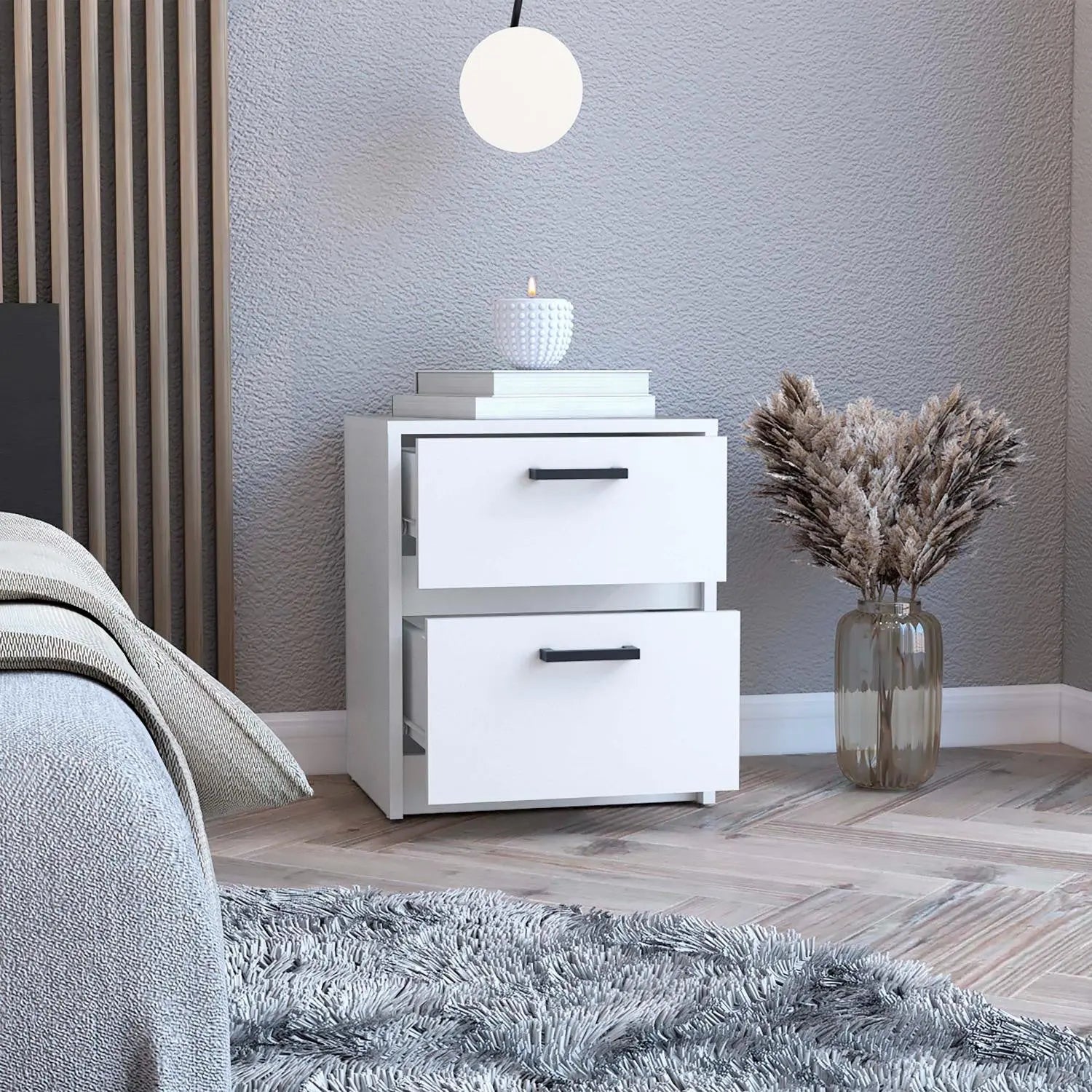 19" White Wood Two Drawer Nightstand Homeroots Bed & Bath